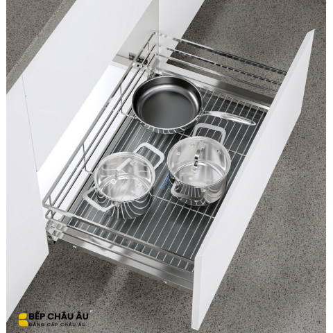 Giá Xoong Nồi Nan Dẹt Inox Mờ EUROGOLD 304 – Gắn Cánh Âm Tủ Cao Cấp