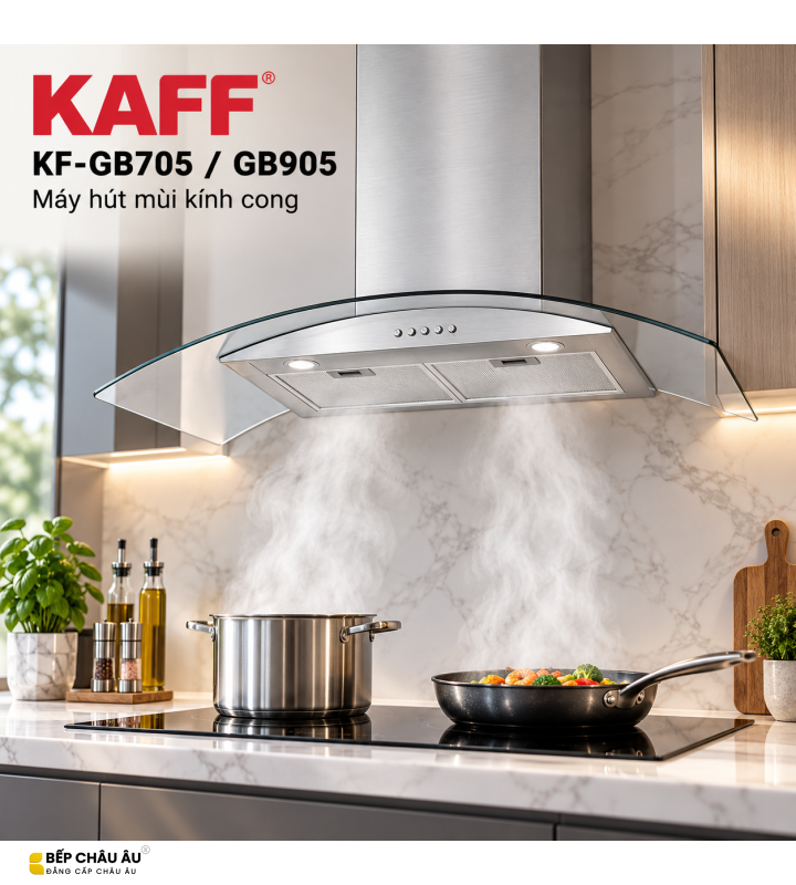 Máy Hút Mùi Kính Cong KAFF KF-GB705 / KF-GB905 Inox 1000m³/h