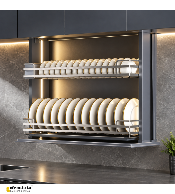 Giá Bát Nâng Hạ Cảm Ứng GRÖB Inox SUS304 Nan Oval – Điều Khiển App & Giọng Nói
