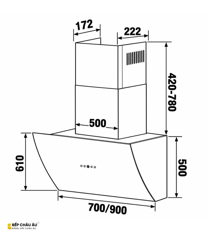Máy Hút Mùi KAFF KF-LUX-AT70H-BK / AT90H-BK Kính Vát Cong Tự Động