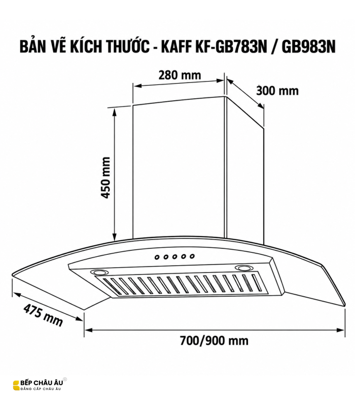 Máy Hút Mùi Kính Cong KAFF KF-GB783N / KF-GB983N Công Suất 1000m³/h