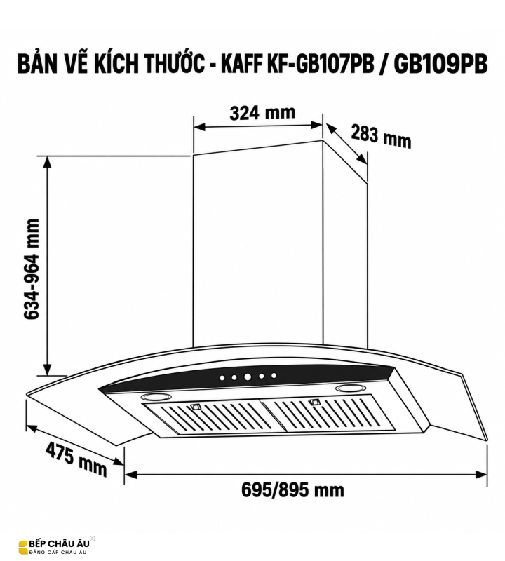 Máy Hút Mùi Kính Cong KAFF KF-GB107PB / KF-GB109PB Màu Đen 1000m³/h
