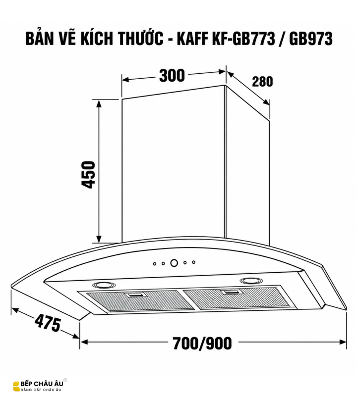 Máy Hút Mùi Kính Cong KAFF KF-GB773 / KF-GB973 Công Suất 1000m³/h