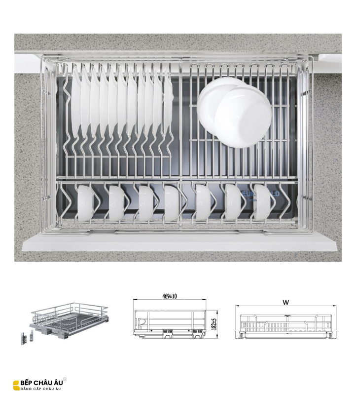 Giá Bát Đĩa Nan Oval Đa Năng Âm Tủ EUROGOLD Inox 304 – Gắn Cánh, Ray Giảm Chấn